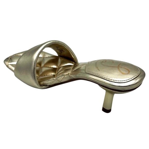 Sam Edelman Starla Heeled Sandals Gold Leather Quilted Footbed Size 7 New In Box - Picture 3 of 11